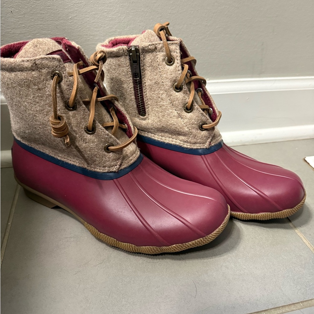 Sperry Kids Waterproof Boots - Burgundy and Tan